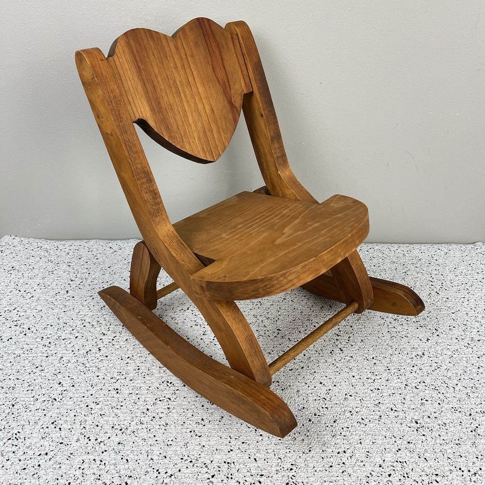 Wood Heart Rocking Chair Doll Sized Fold-Up Vintage Cottagecore Rustic